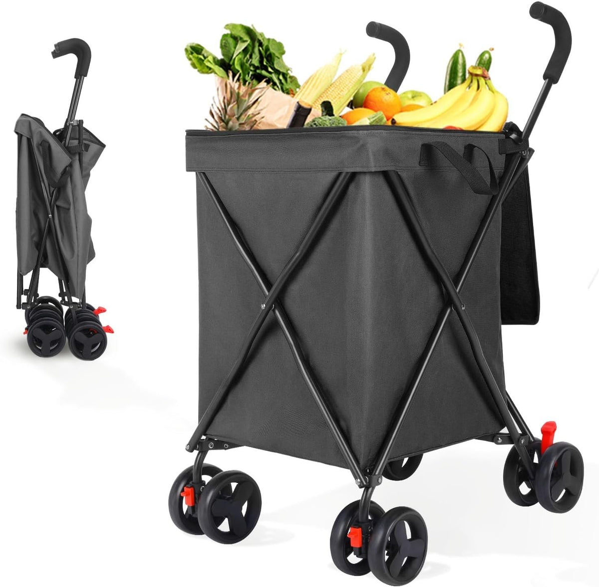 4 Wheel Folding Shopping Trolley Cart Steel Frame 120lb Load Swivel