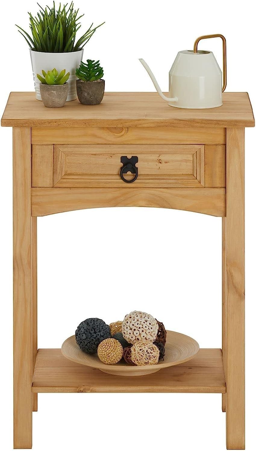 Solid Pine Console Table 1 Drawer Wax Finish Slim Hallway Storage Unit