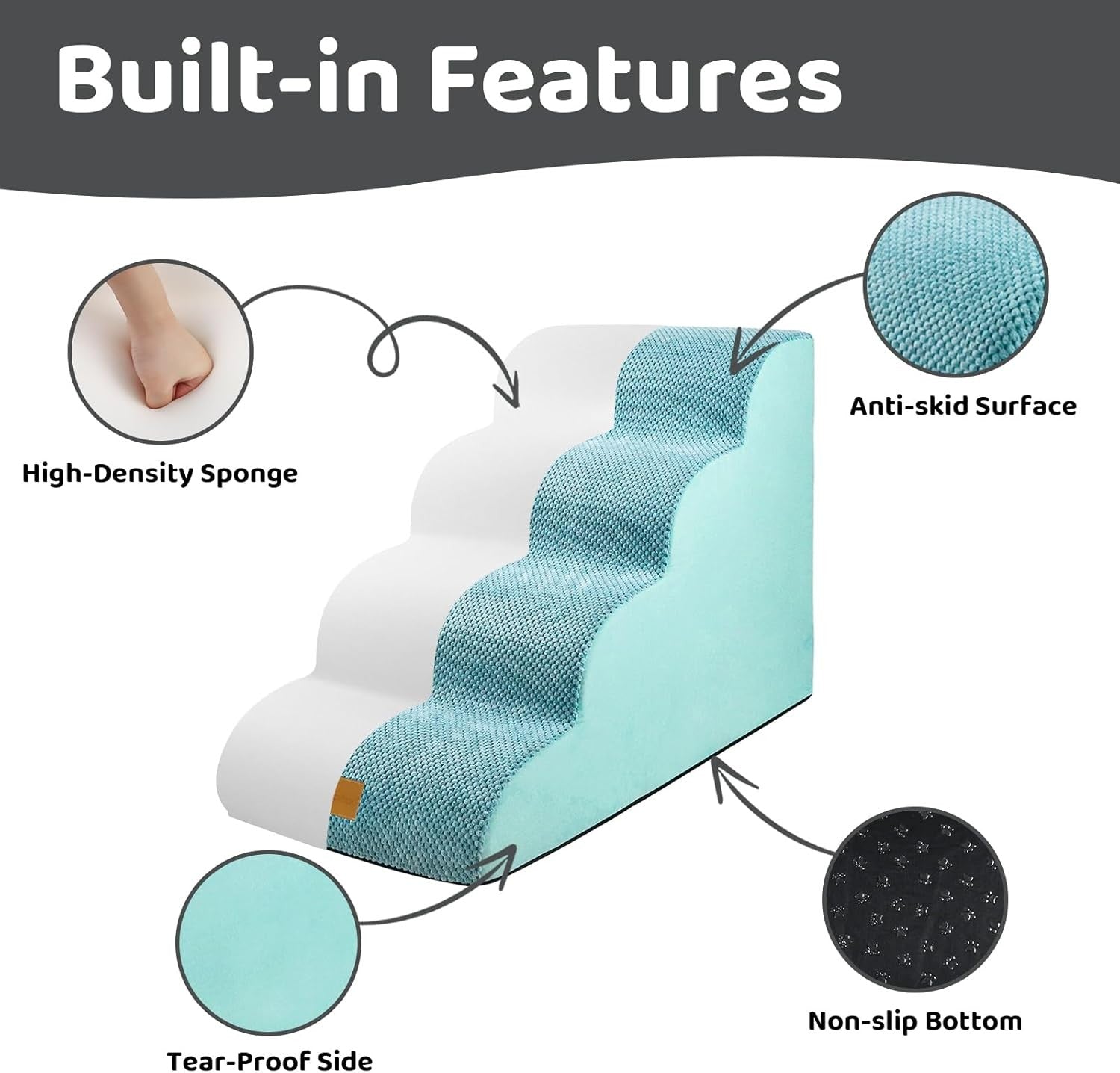Dog Steps for Bed 4-Step NonSlip Pet Stairs Ladder Foam Ramp with Plush Cover