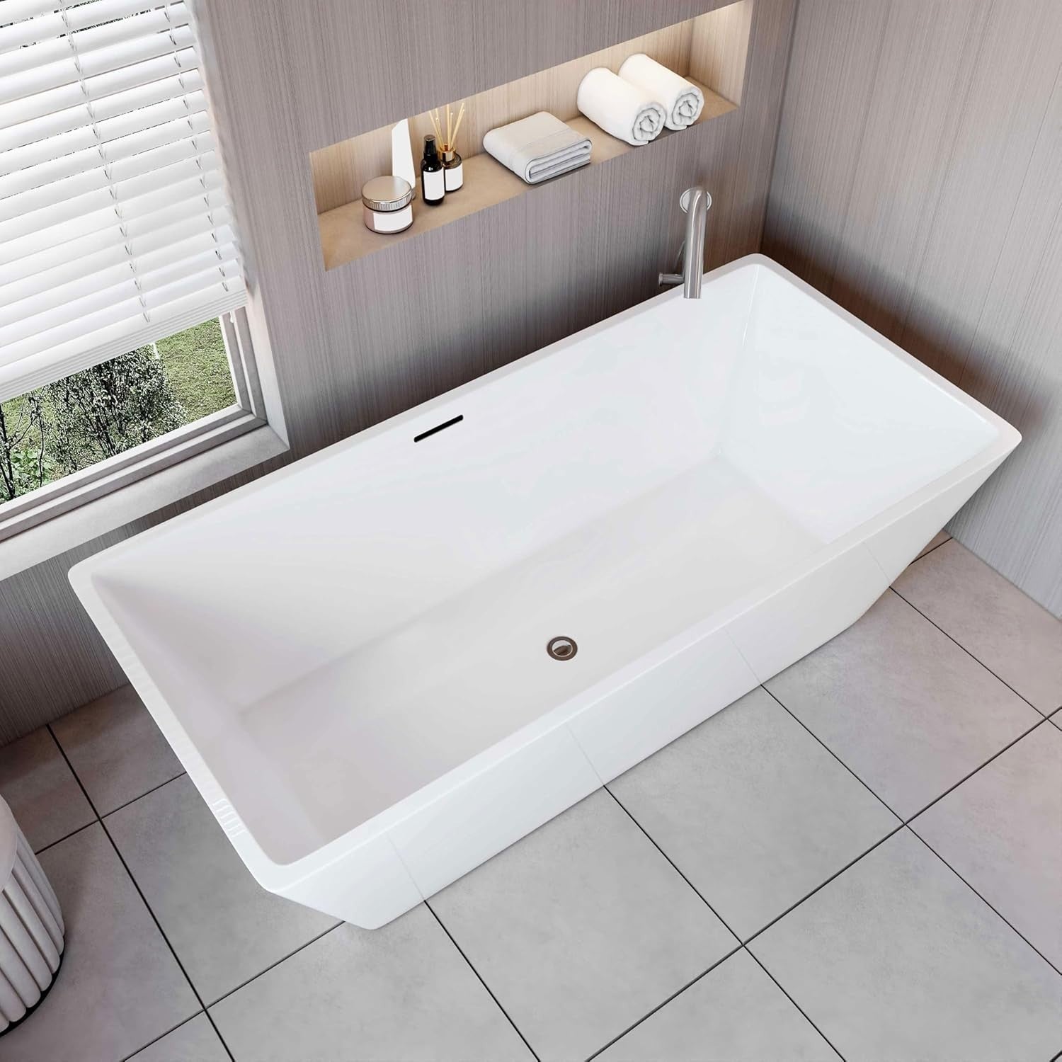 1700x800mm White Double Ended Freestanding Acrylic Shower Bath Modern