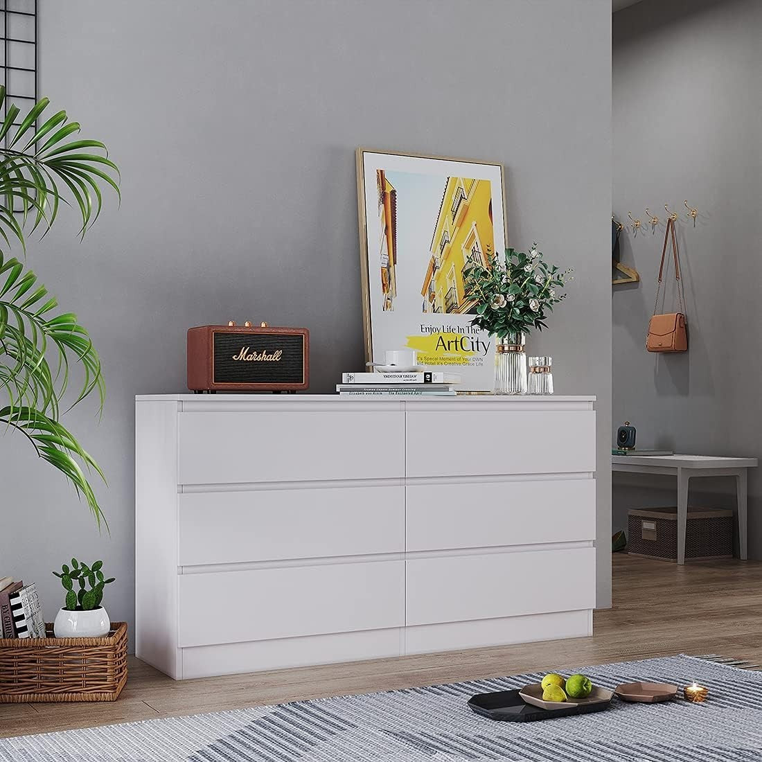 White 6 Drawer Chest | Wide Bedroom Storage Unit | Modern Flat-Pack Cabinet