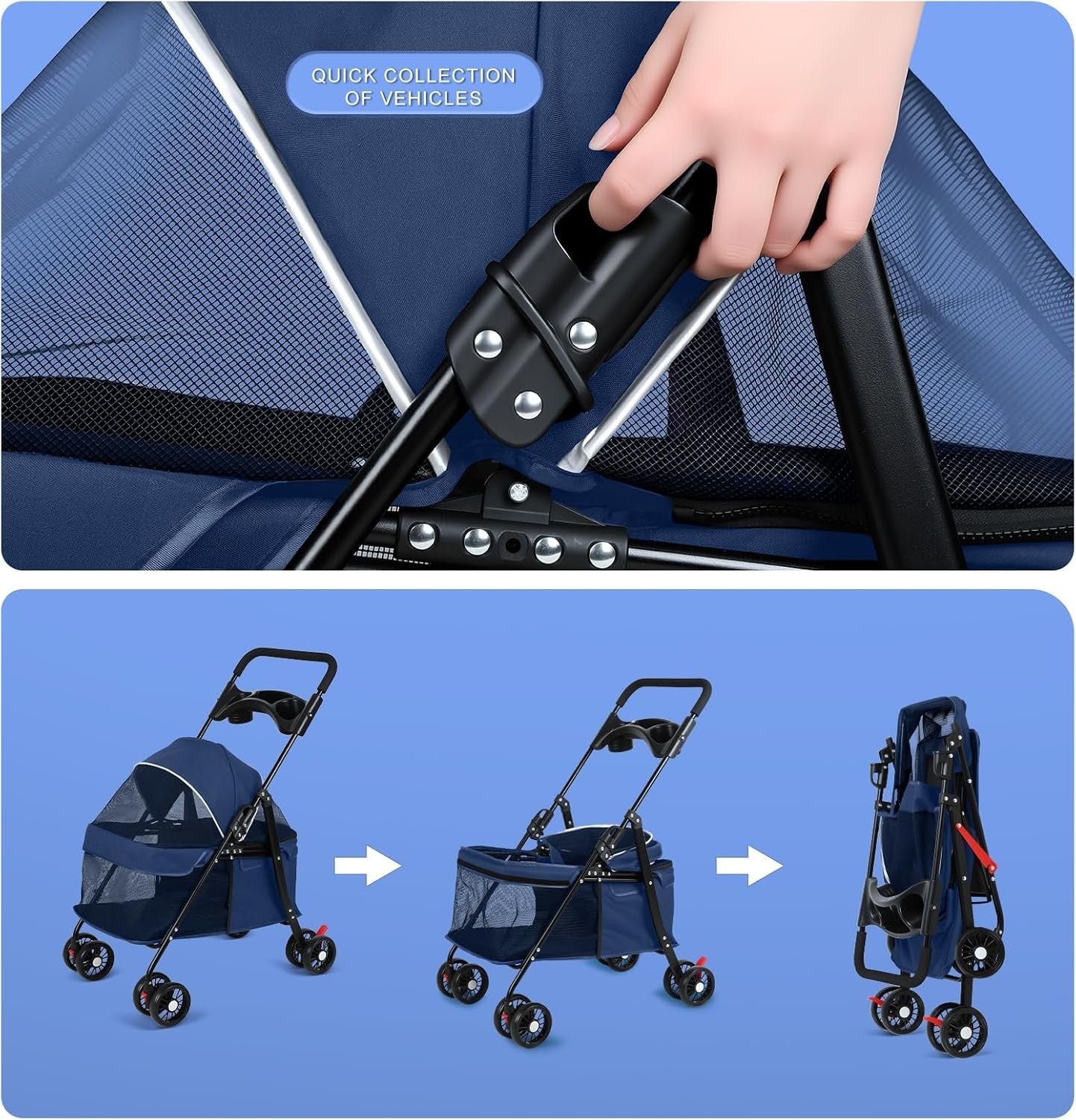 Pet Stroller for Dogs & Cats up to 50lbs 4 Wheel Foldable Travel Pushchair