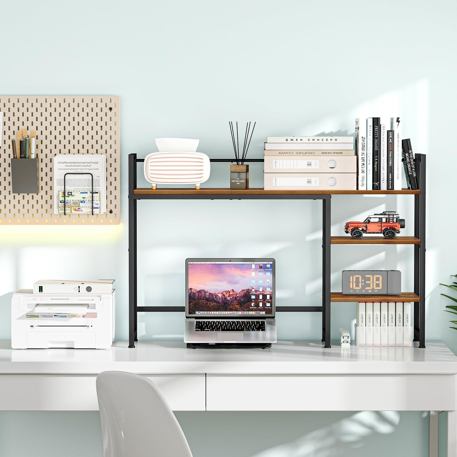 44.9" Desk Hutch Shelf Large Desktop Organizer 4-Tier Monitor Rack Wood Storage