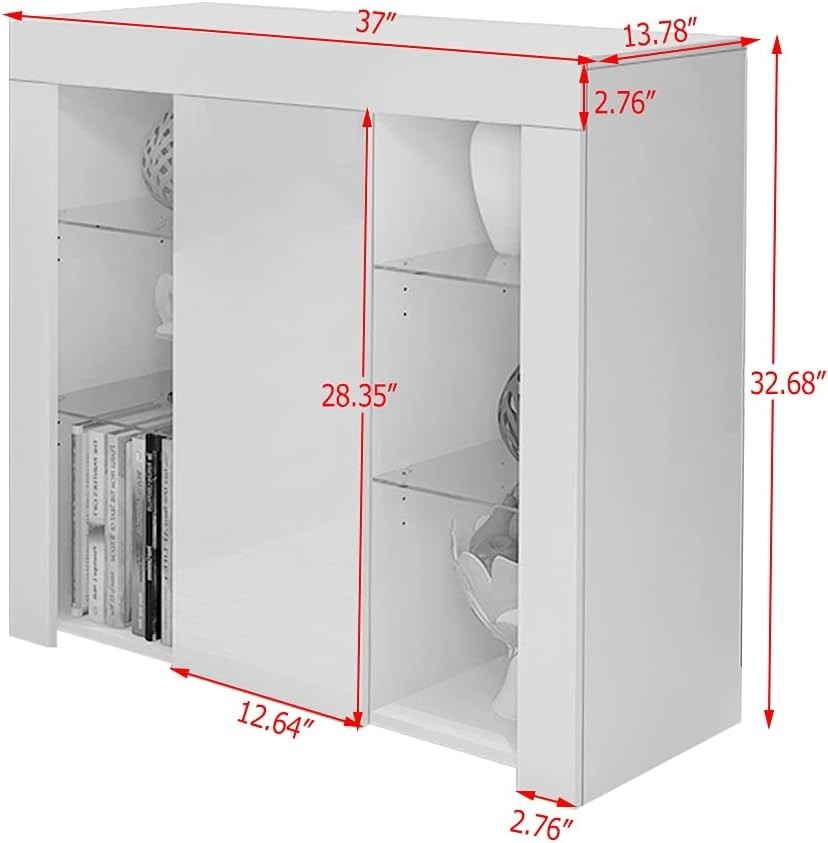 LED Sideboard Cabinet Grey Modern Display Unit with Glass Shelves RGB