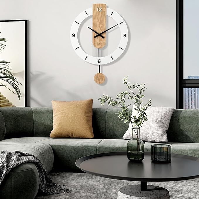 Modern Wooden Swing Wall Clock Silent Hanging Clock Number Design Home Decor