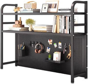 Black 2-Tier Desktop Bookshelf Organizer Metal Desk Storage Rack 115x20x98cm