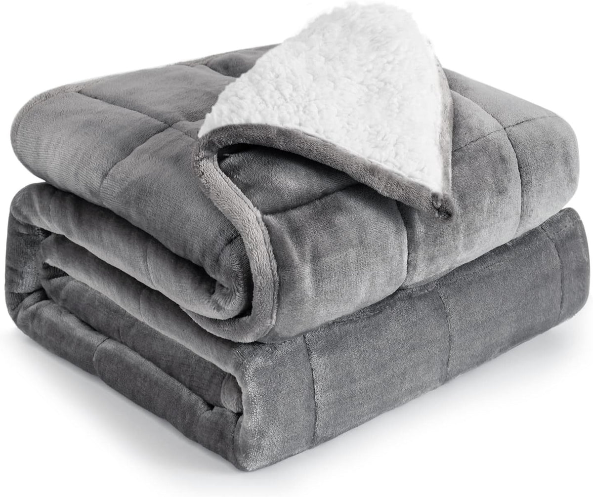 15lbs Sherpa Weighted Blanket 60x80" Queen White Grey