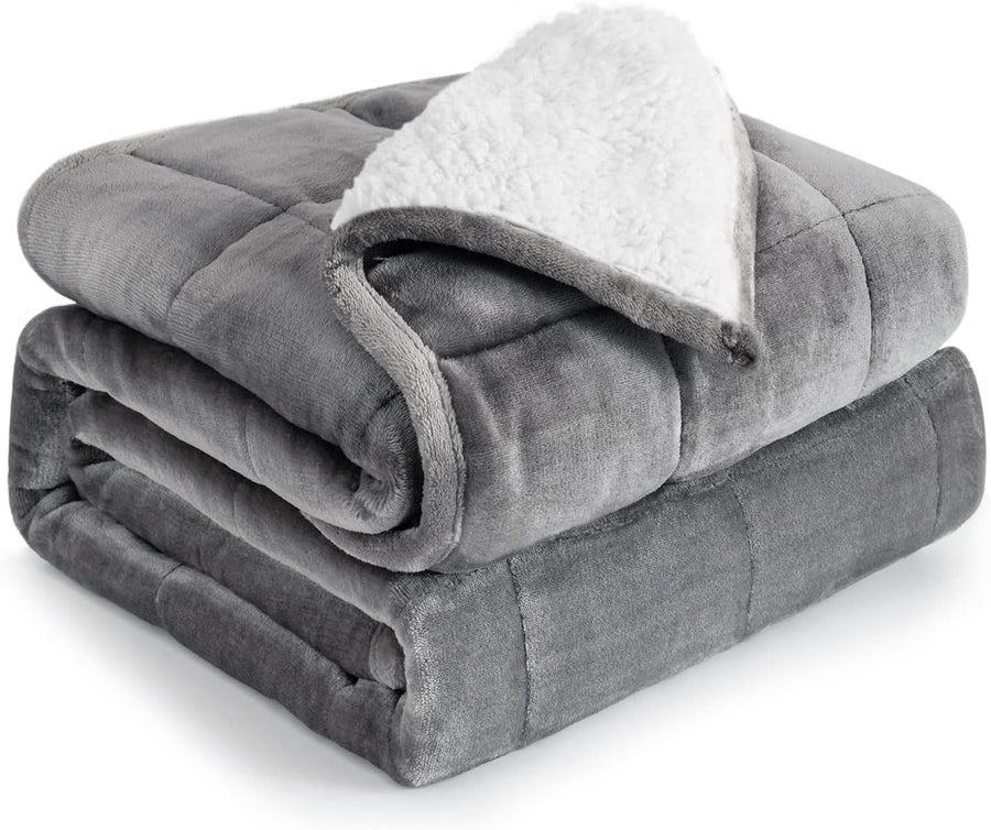 15lbs Sherpa Weighted Blanket 60x80" Queen White Grey