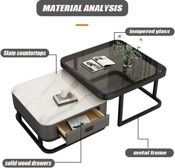 Lift Top Coffee Table with Storage – Square Modern Table, Hidden Drawers