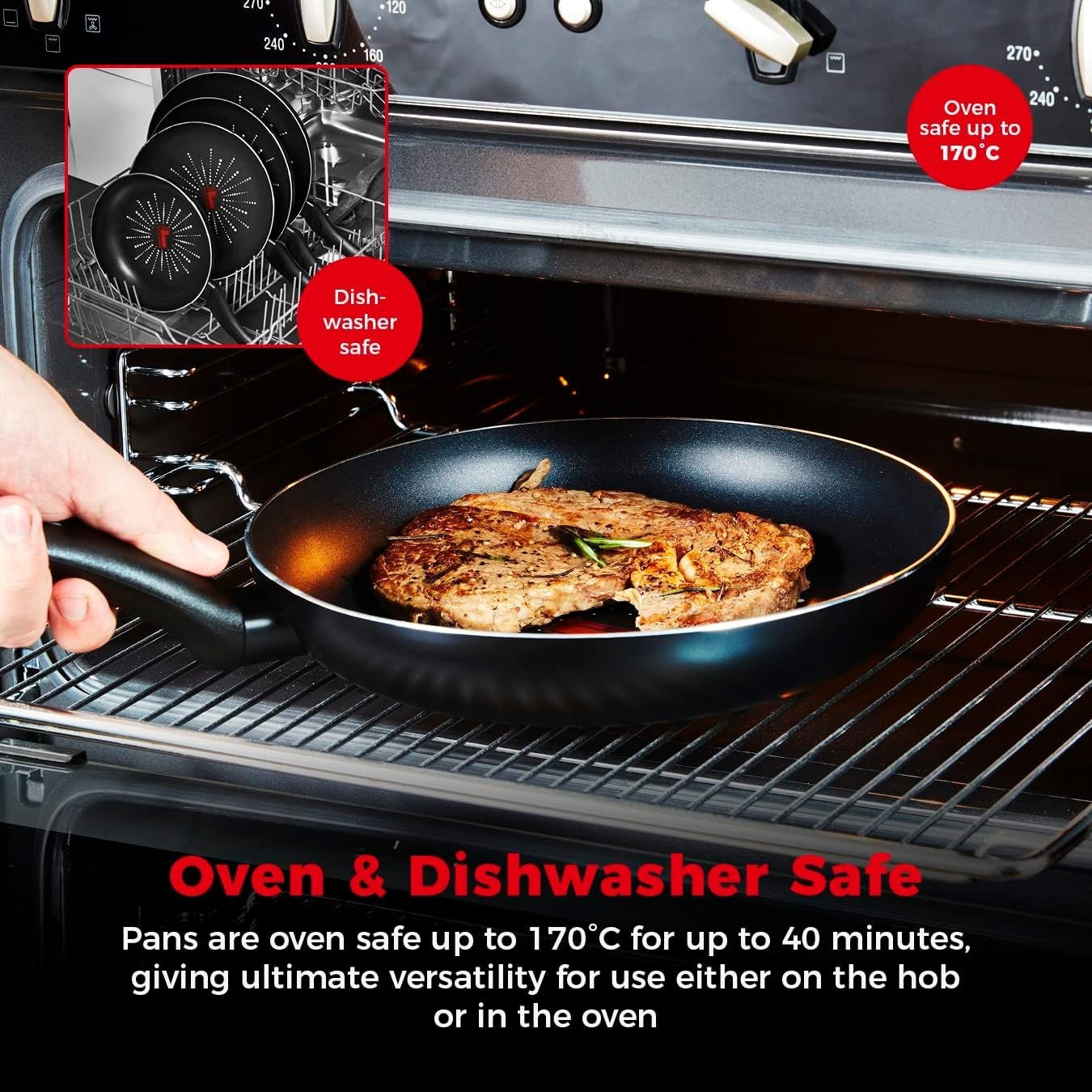 30cm Black Smart Start Non-Stick Frying Pan, Easy Clean, Oven Safe, PFOA-Free