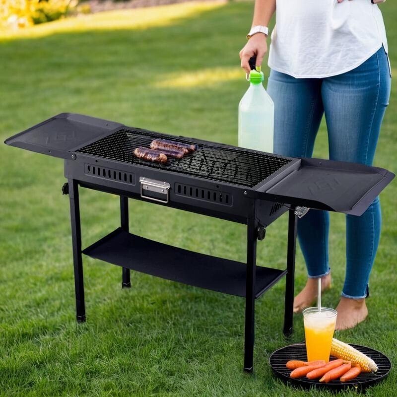 Portable Charcoal BBQ Grill Foldable Outdoor Garden Cooker w/ Utensils Set
