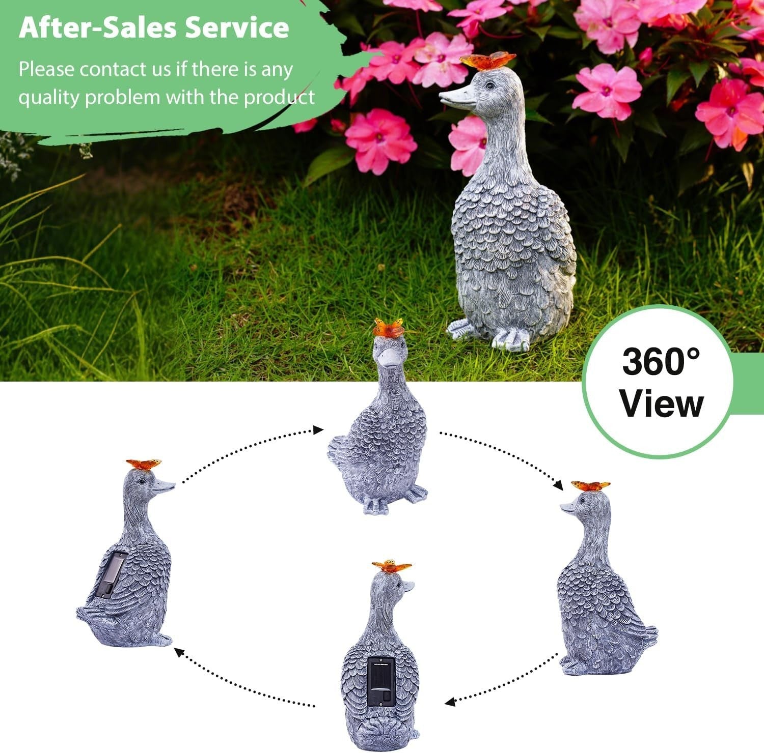 Solar Goose Garden Ornament Resin Statue with Butterfly Light Outdoor Decor