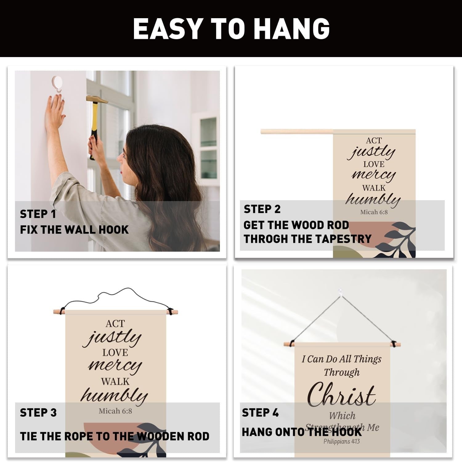 2-Pack Boho Bible Text Tapestry 52"x13" Vertical Wall Decor