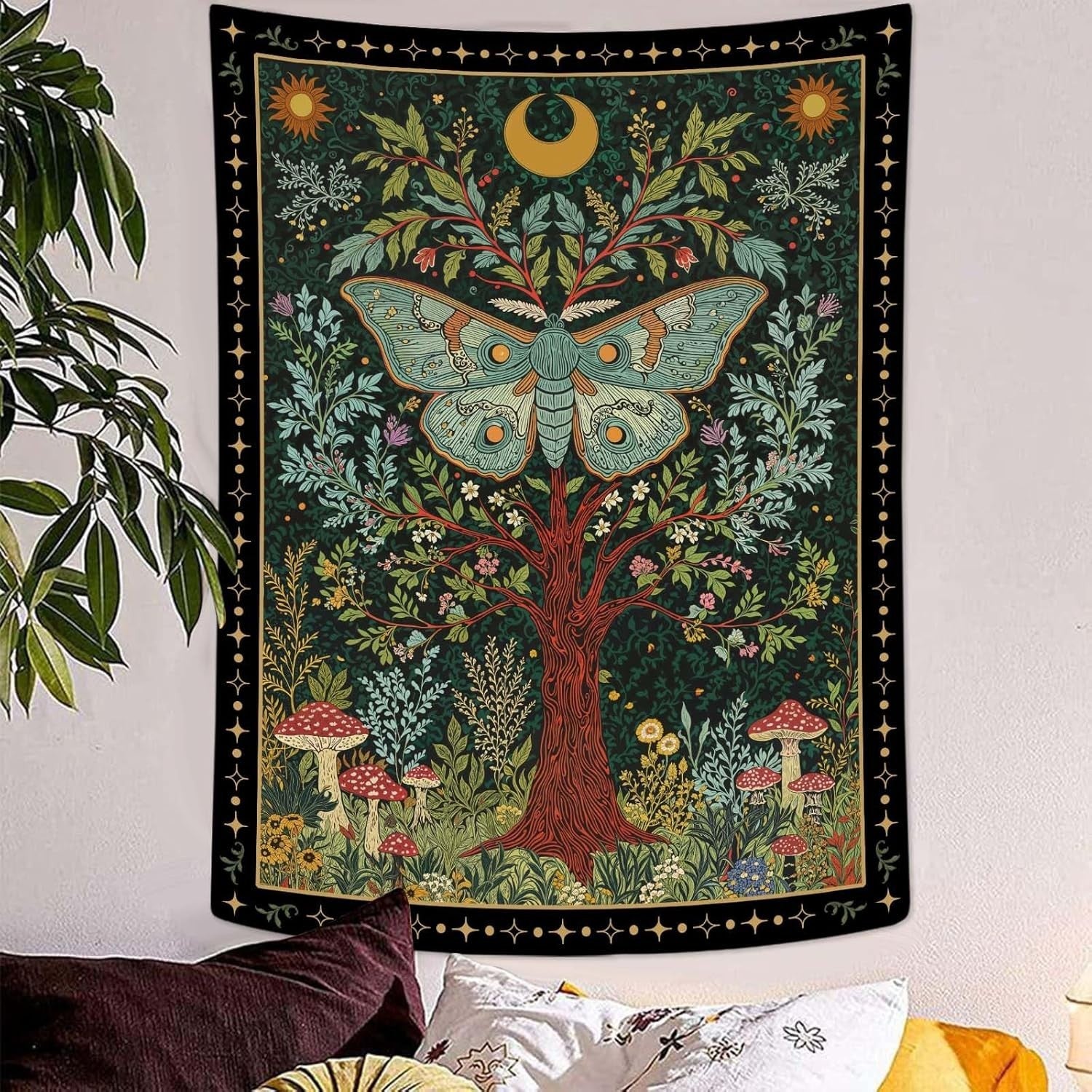 Large Tree of Life Tapestry Celestial Moth Sun Boho 44x60