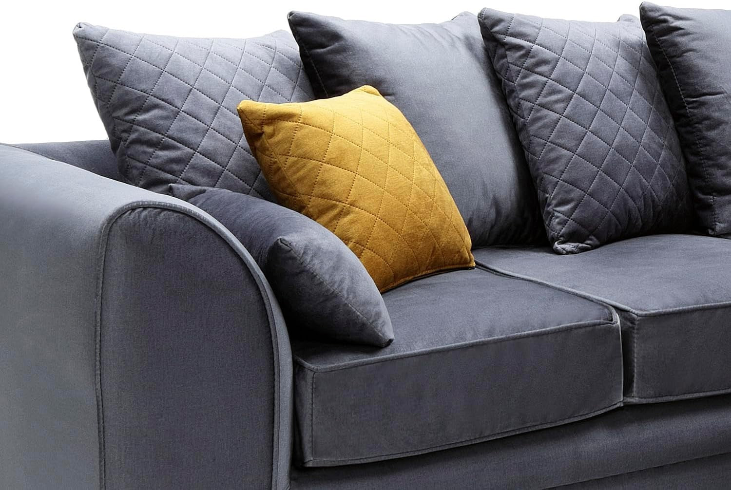 Dark Grey Right Hand L Shape Corner Sofa Velvet Water-Repellent Plush Comfort