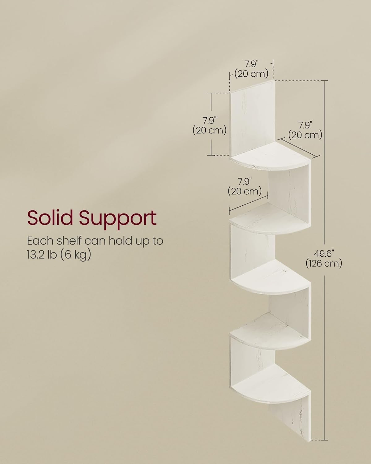 5 Tier Corner Wall Shelf Rustic White Floating Zigzag Display Unit 126cm