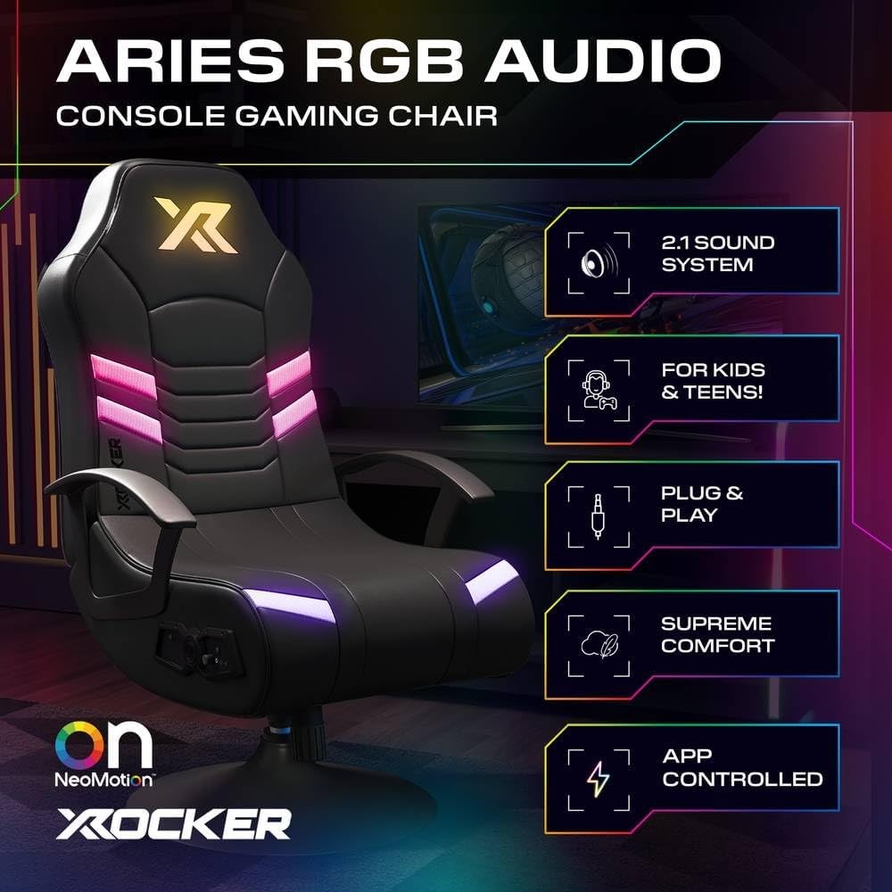RGB Gaming Chair Pedestal 2.1 Audio LED Lights Faux Leather
