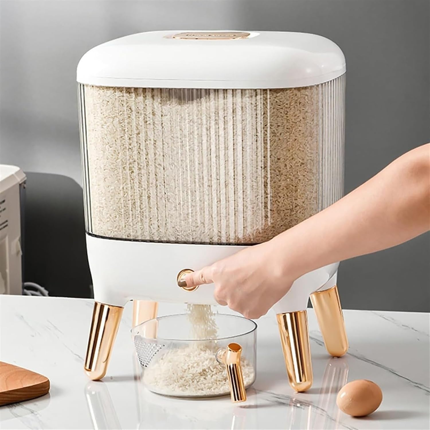 10KG Rice Dispenser Airtight Storage Container Transparent Grain Bin