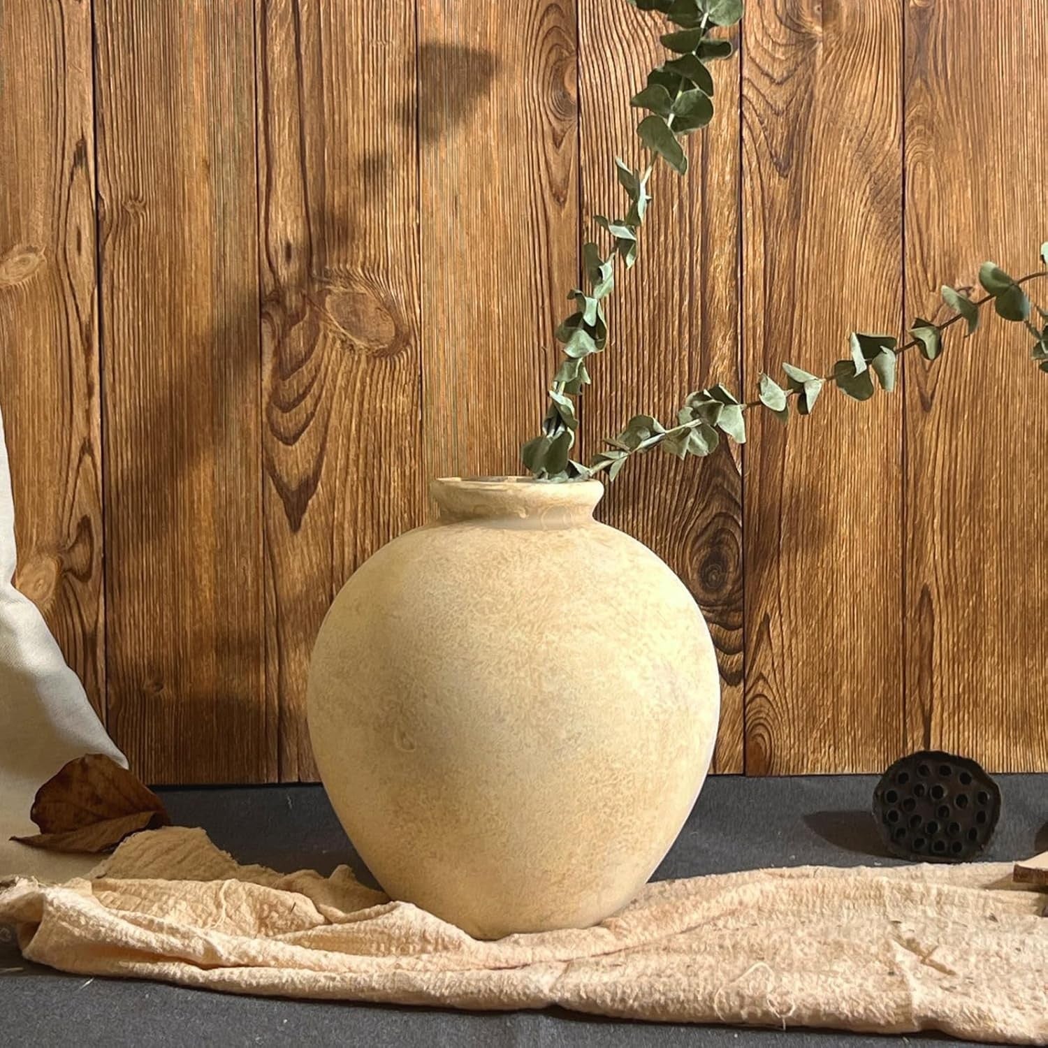 Beige Rustic Ceramic Vase 22cm Terracotta Table Centrepiece Home Decor