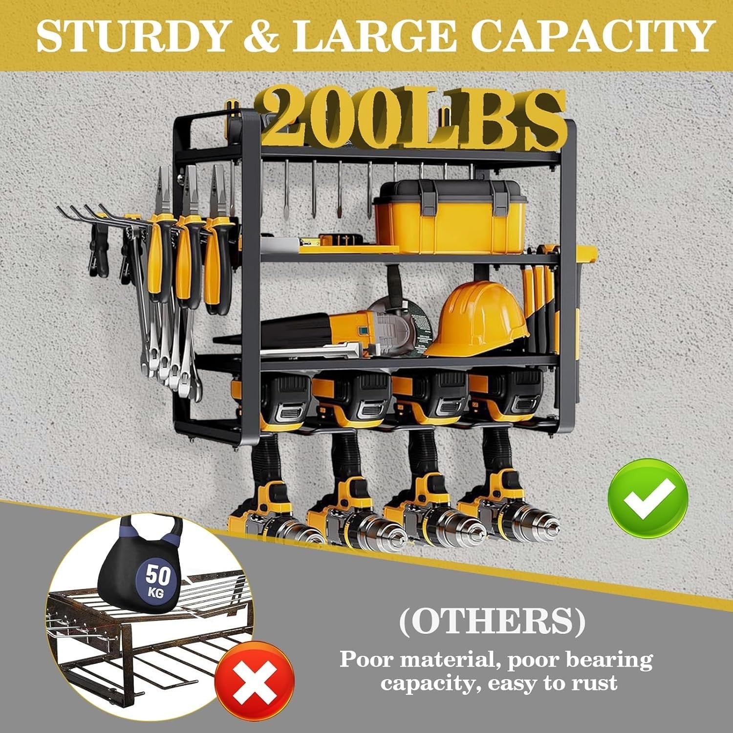 Wall Mount Power Tool Organizer 4 Drill Holders 4 Layers – 200Lbs Load
