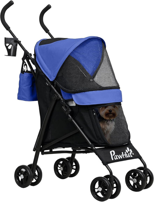 Compact Dog Stroller Pet Pushchair Foldable with Shoulder Strap Blue