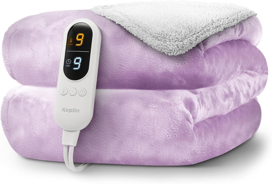 Large Electric Heated Throw Blanket Sherpa Fleece 9 Heat Timer