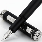Luxury Fountain Pen Medium Nib Matt Black Chrome Gift Set