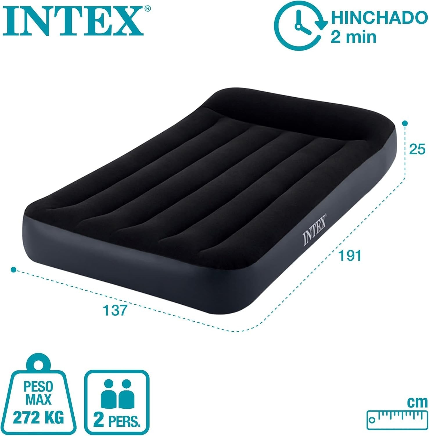 Full Inflatable Air Bed w/ Built-In Pump Pillow Rest Fibre Support