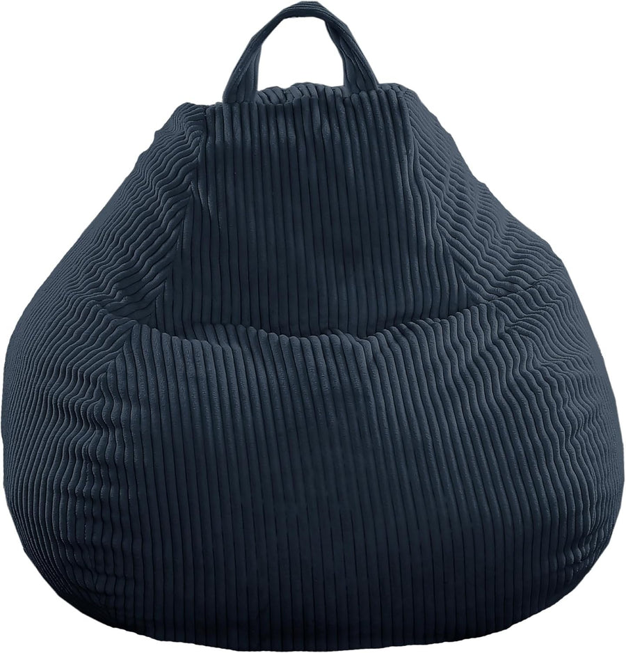 Corduroy Bean Bag Chair Dark Blue - Soft Foam Filling, Washable Cover, Portable