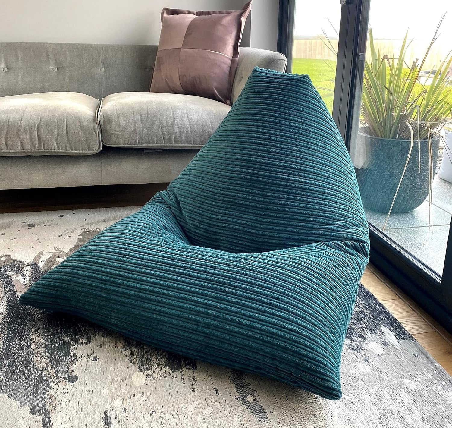 Large Jumbo Cord Bean Bag Chair - Durable Triangular Lounge Seat, Ready Filled