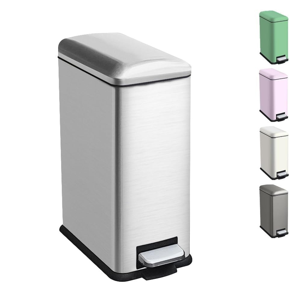 10L Stainless Steel Bathroom Pedal Bin Soft Close Small Silver