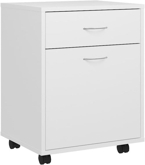 Rolling Storage Cabinet with Drawer and Door Mobile Office White Dent Resistant