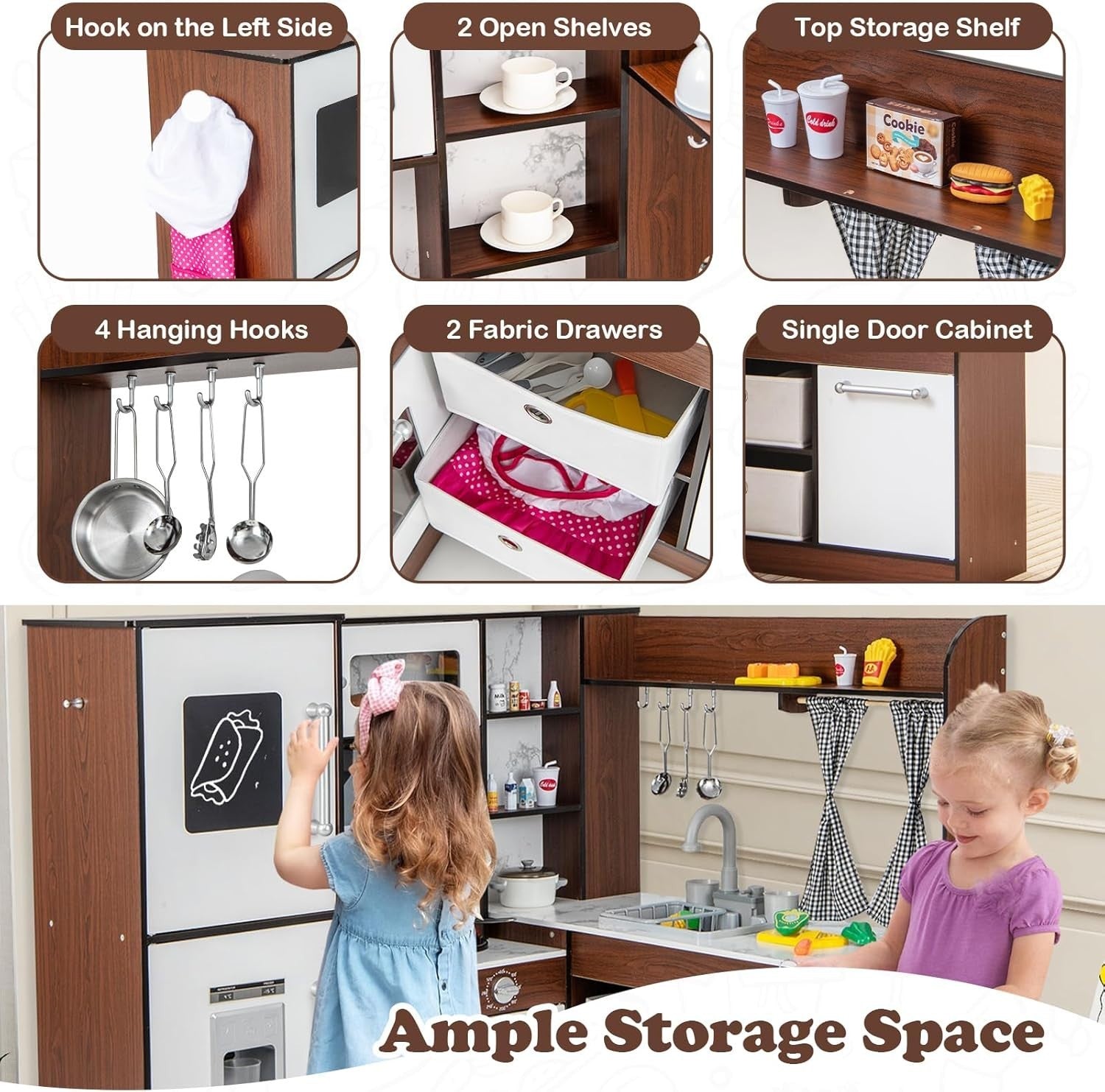 Kids Corner Play Kitchen Lights Sounds Ice Maker Water Sink Brown