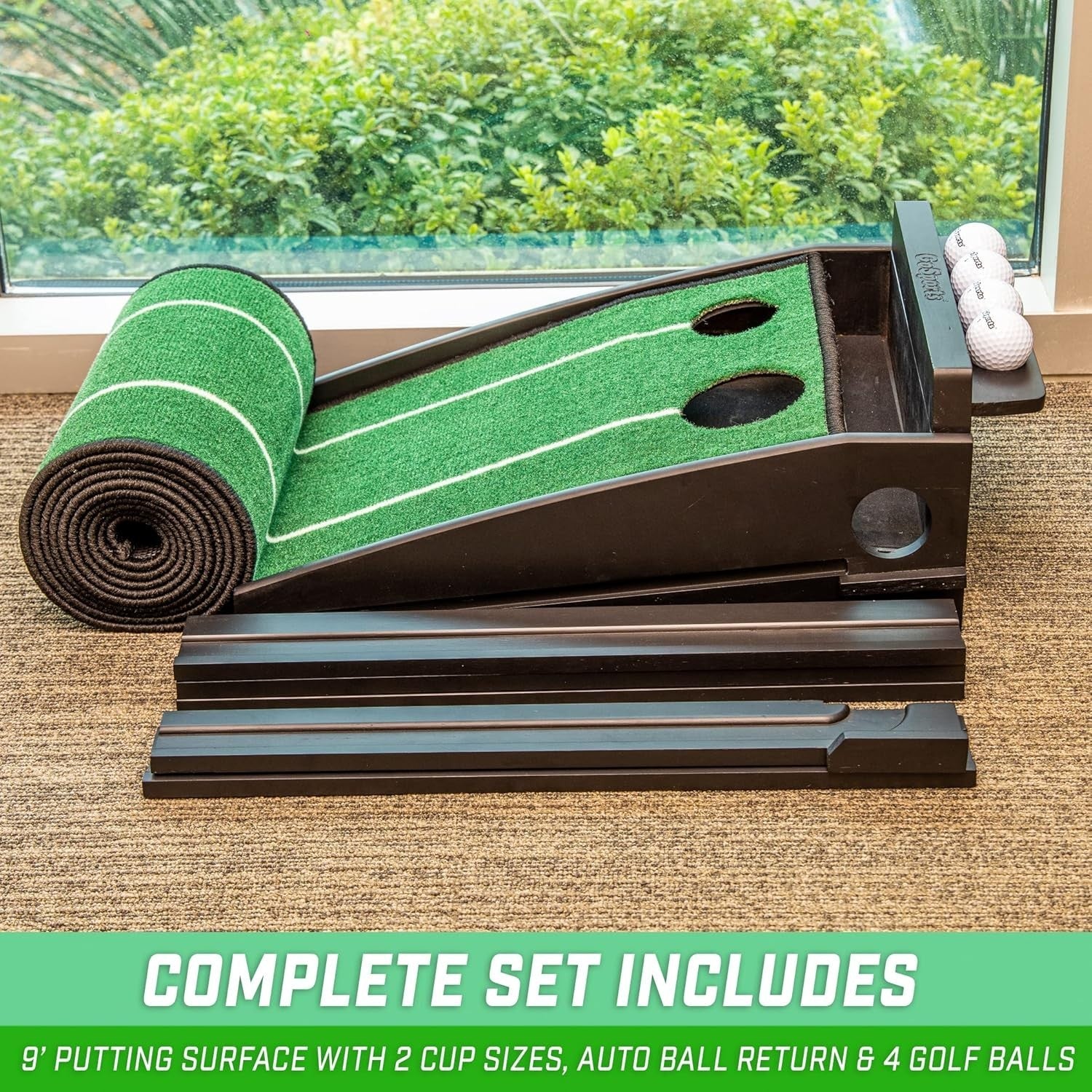 Golf Putting Mat 9ft Automatic Ball Return Indoor Practice Green Set