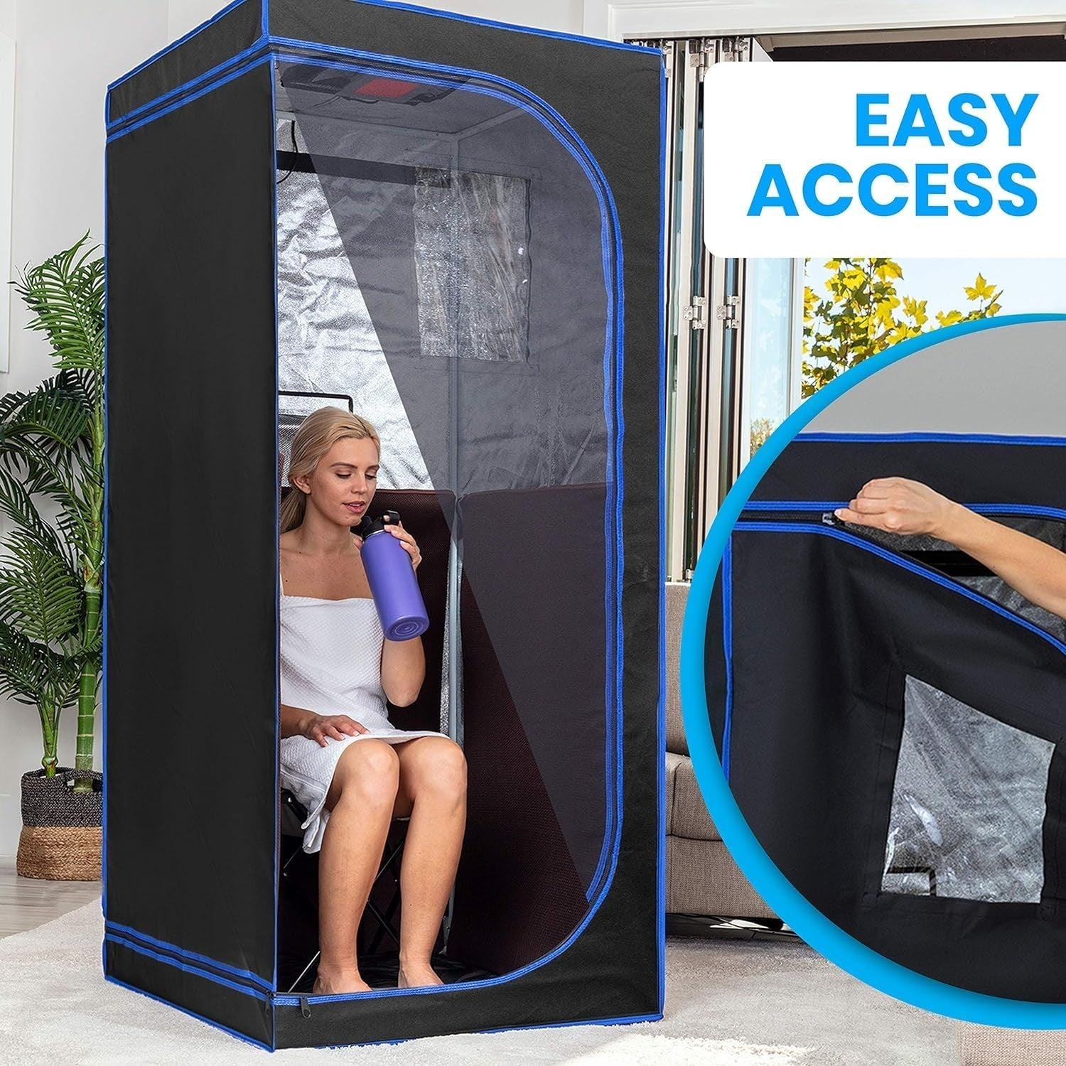 Portable Infrared Home Sauna Tent – One-Person Steam Sauna with Chair & Foot Pad