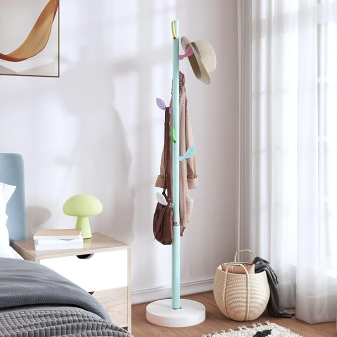 Modern Blue Metal Coat Rack Stand | Freestanding Hall Tree with Cement Base 172c