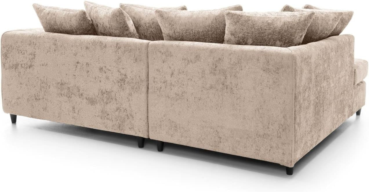 L Shaped Corner Sofa Cream Chenille – 5 Seater Couch w/ Cushions & Support