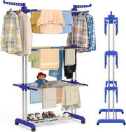 4 Tier Clothes Airer Folding Laundry Drying Rack With Wheels Stainless Steel