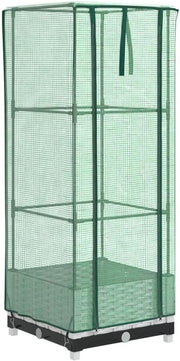 Compact Raised Garden Planter with Greenhouse Cover 40x40x123cm | White Rattan