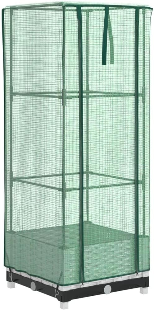 Compact Raised Garden Planter with Greenhouse Cover 40x40x123cm | White Rattan