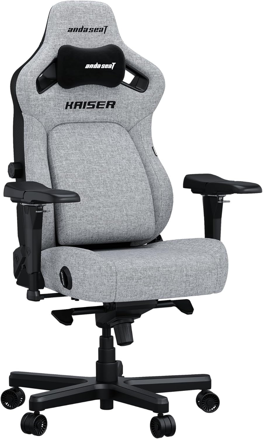 XL Ergonomic Gaming Chair Linen Fabric Pop-Out Lumbar Grey