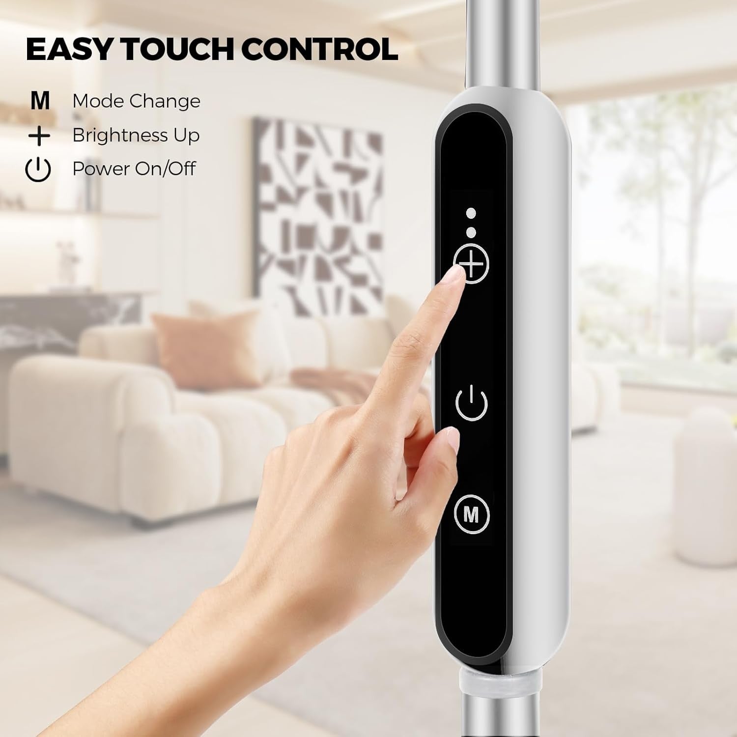 Dimmable Floor Lamp Touch Control Adjustable Reading Standing Lamp White