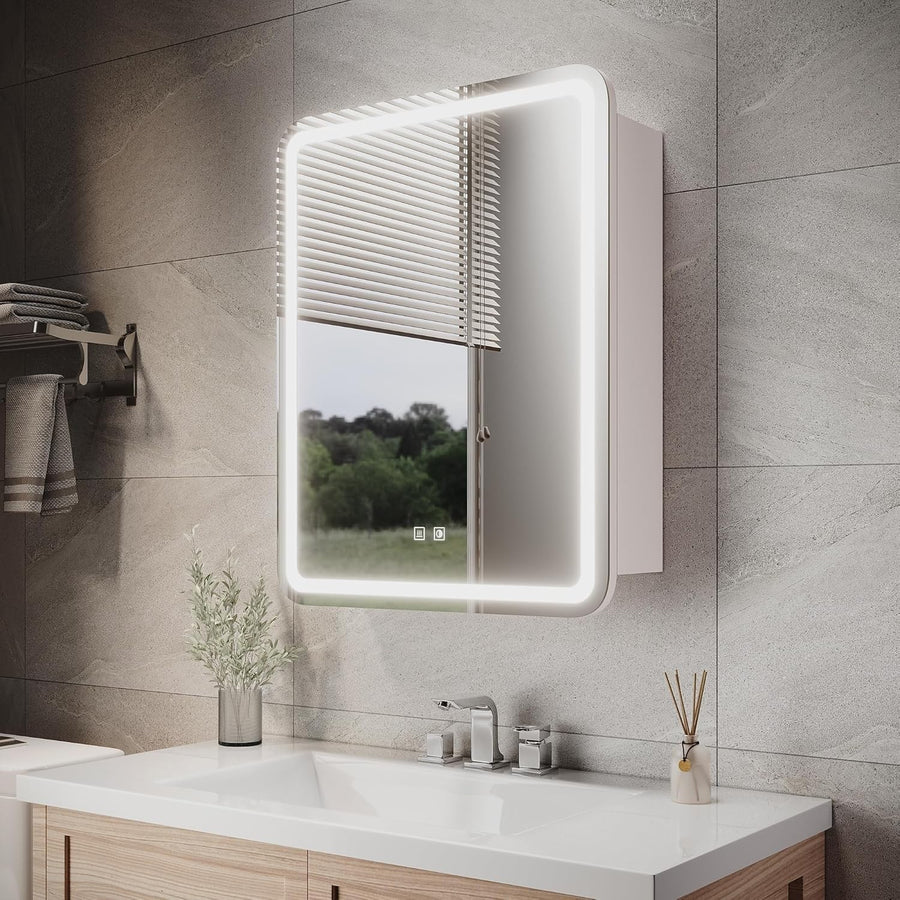 LED Bathroom Mirror Cabinet 550x700mm Dimmable with Shaver Socket & Defogger