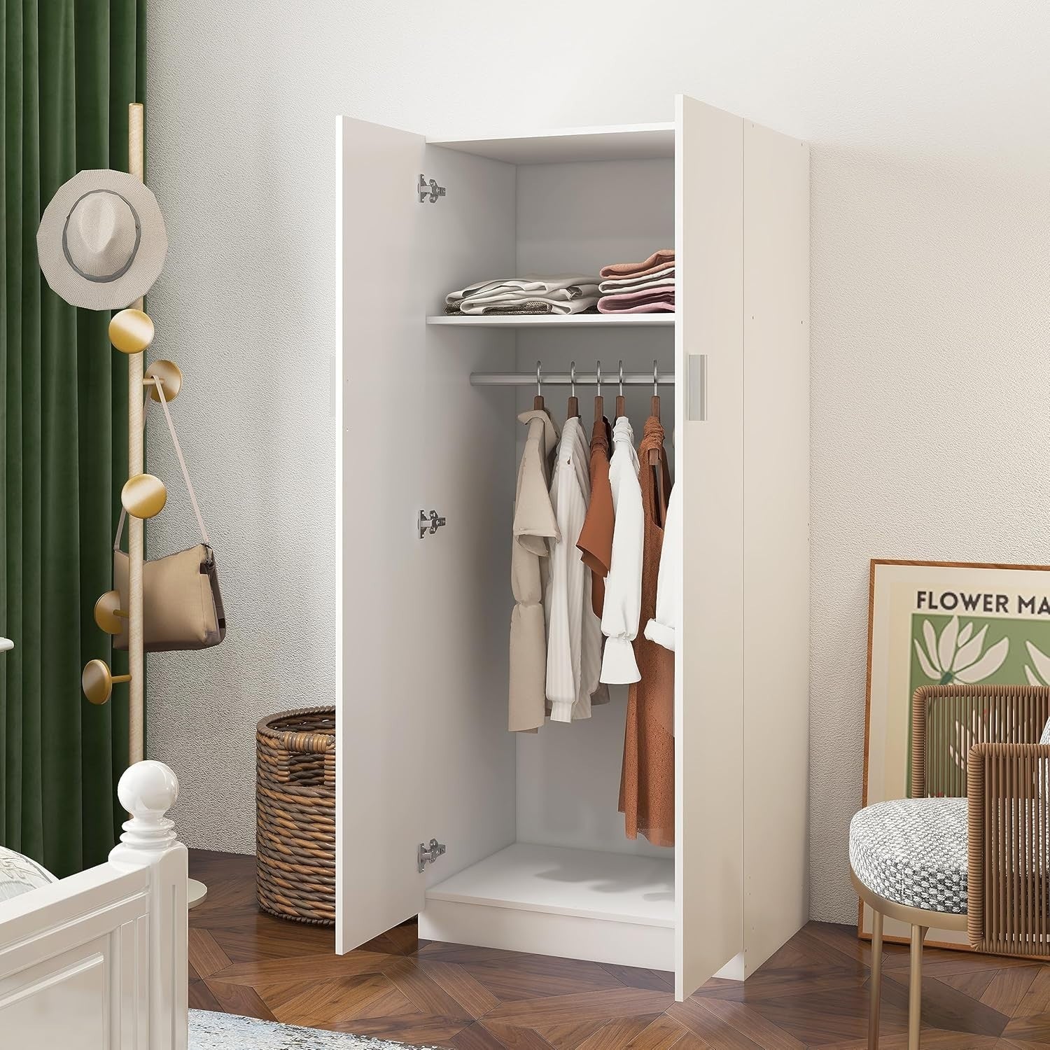 Modern 2-Door Wardrobe with Hanging Rail & Shelf – Compact White Storage