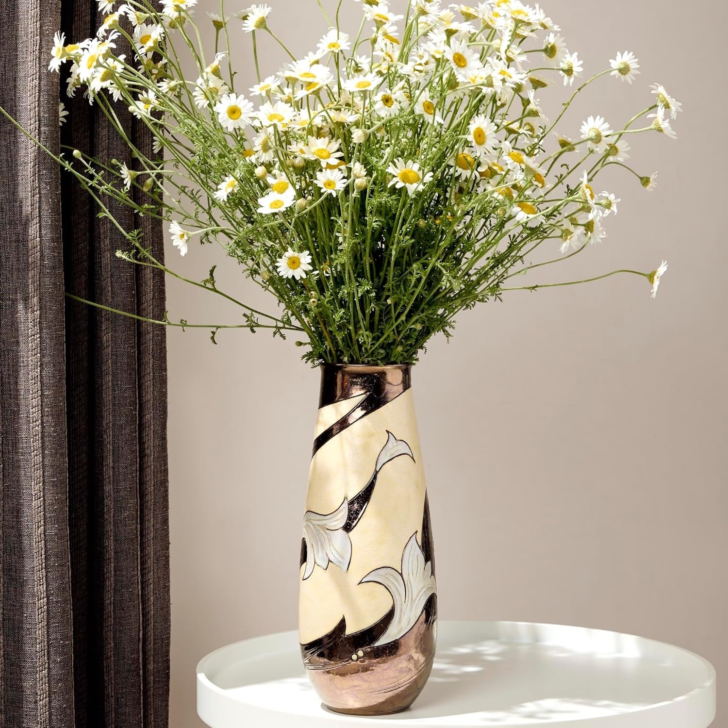 Handmade Ceramic Flower Vase 25.5cm Artisan Cylinder Home Table Decor