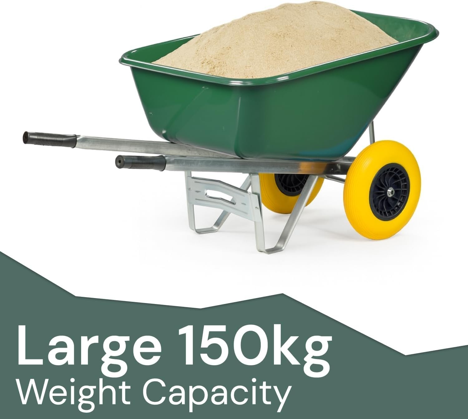 200L 2-Wheel Garden Wheelbarrow Green XL Heavy Duty Barrow with 150kg Load