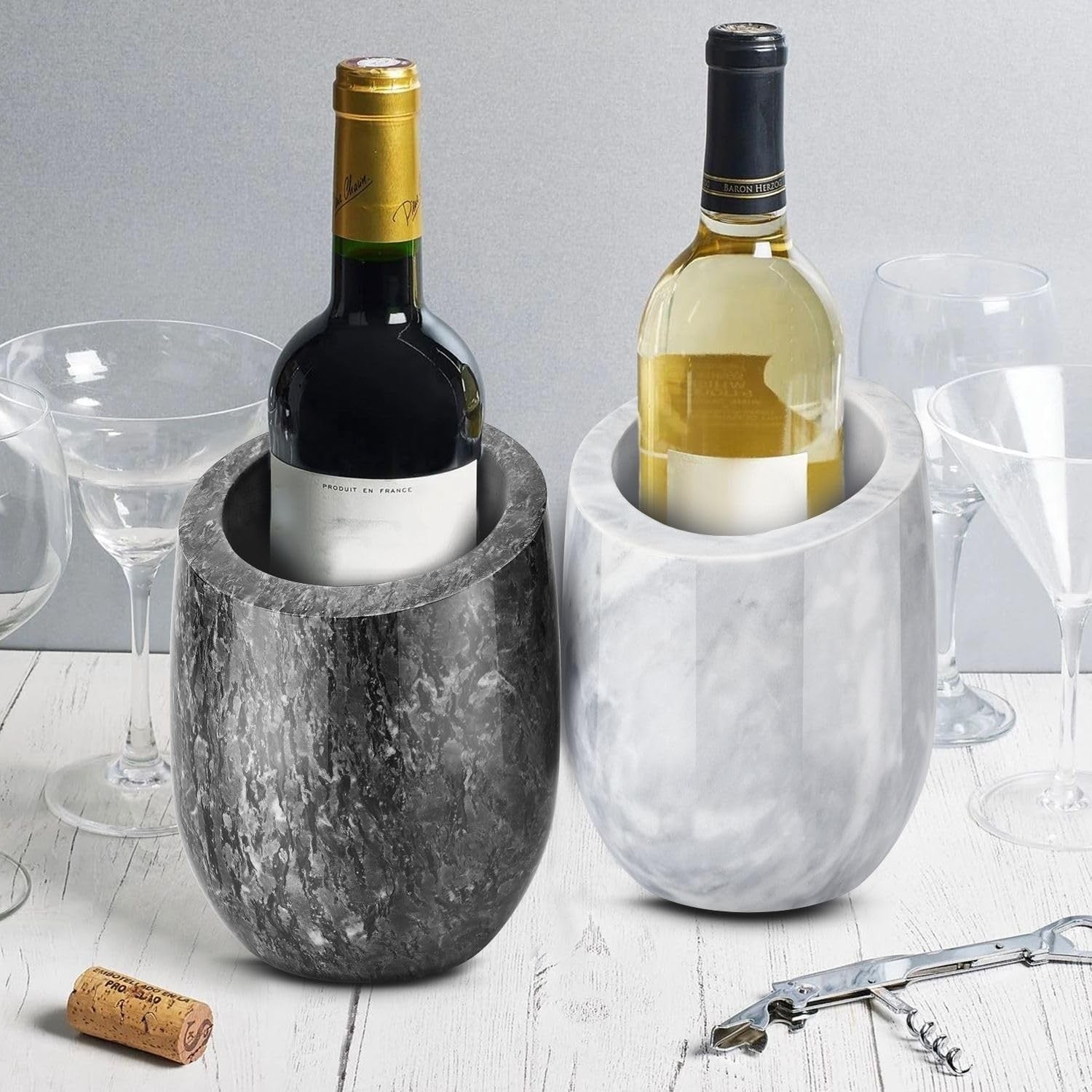 Marble Wine Chiller Bucket Champagne Cooler Ice Free Tabletop 750ml Bottle