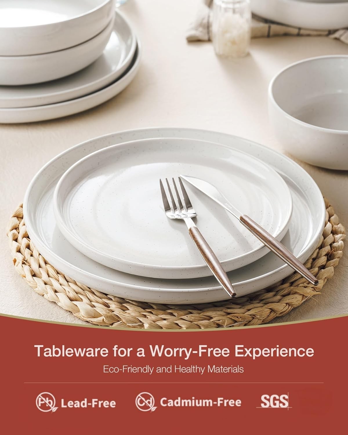 12 Piece Stoneware Dinner Set Plates Bowls Speckled Dishwasher Safe