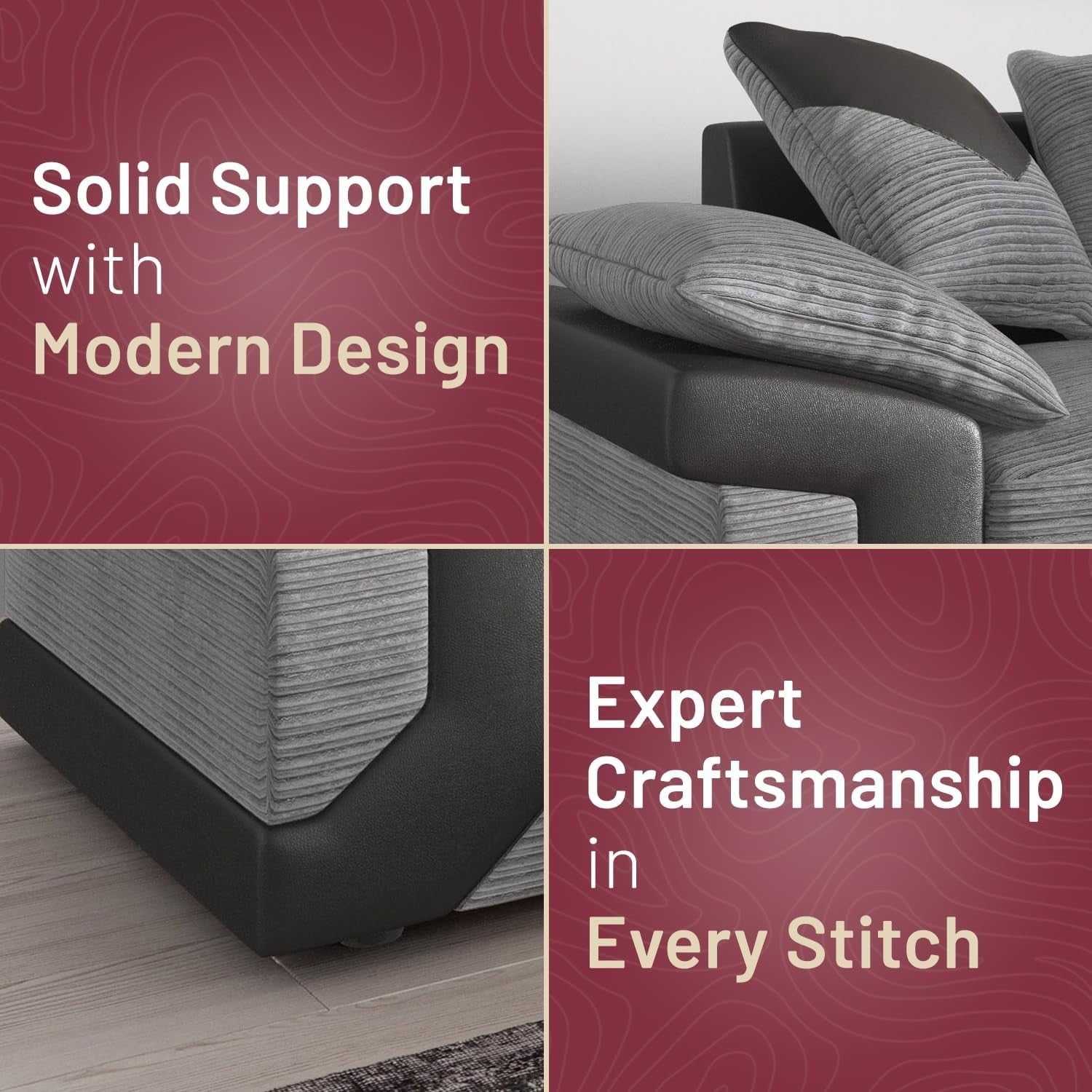 5-Seater Left Hand L-Shape Corner Sofa Fire Resistant Leather Fabric Comfort