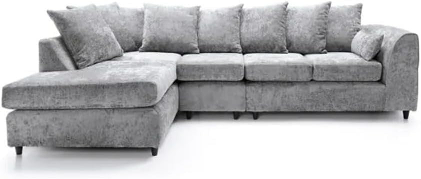 Alaska Corner Sofa Light Grey 5 Seater L Shape Couch Left Hand Fabric Suite